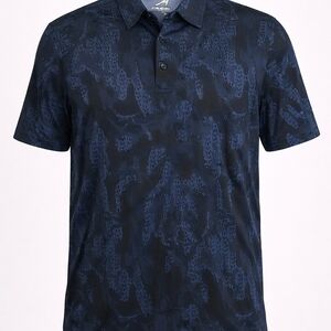 Men Short Sleeve Golf Shirt Small Poly Blend Midnight Blue Print by Ahead Perfor